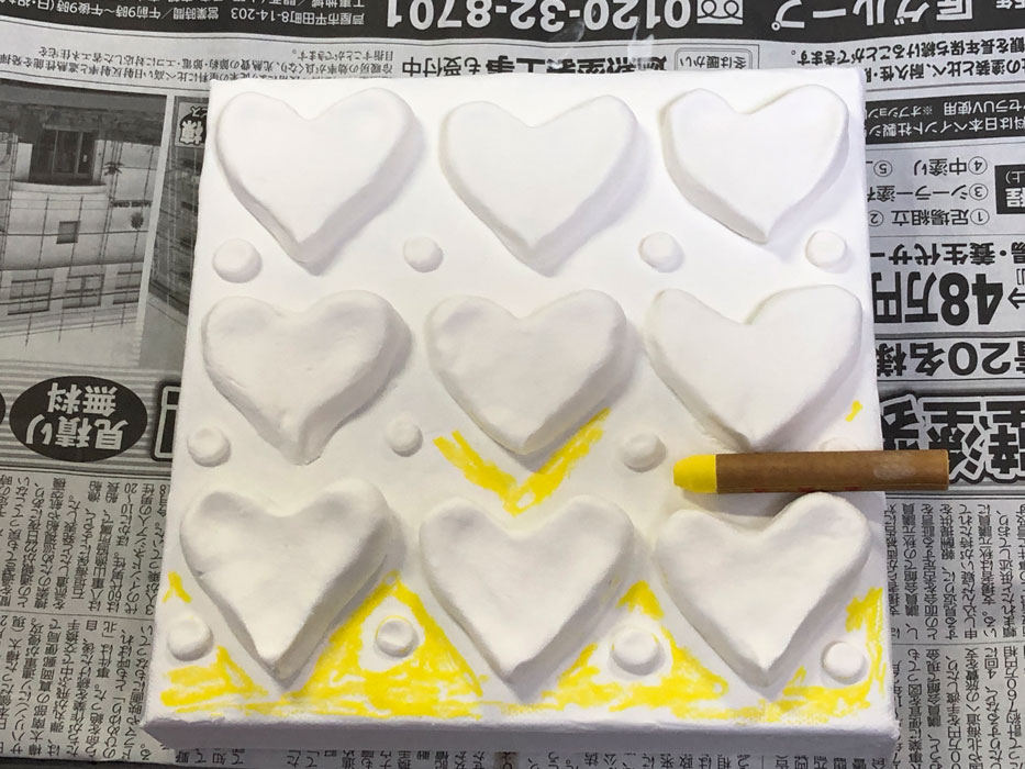 白熊ハート水彩紙原画コラージュ絵画アート