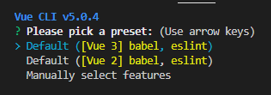 please pic a preset(Vue CLI setting)