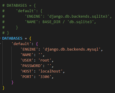 Djangoのsettings.pyでdb接続情報の編集