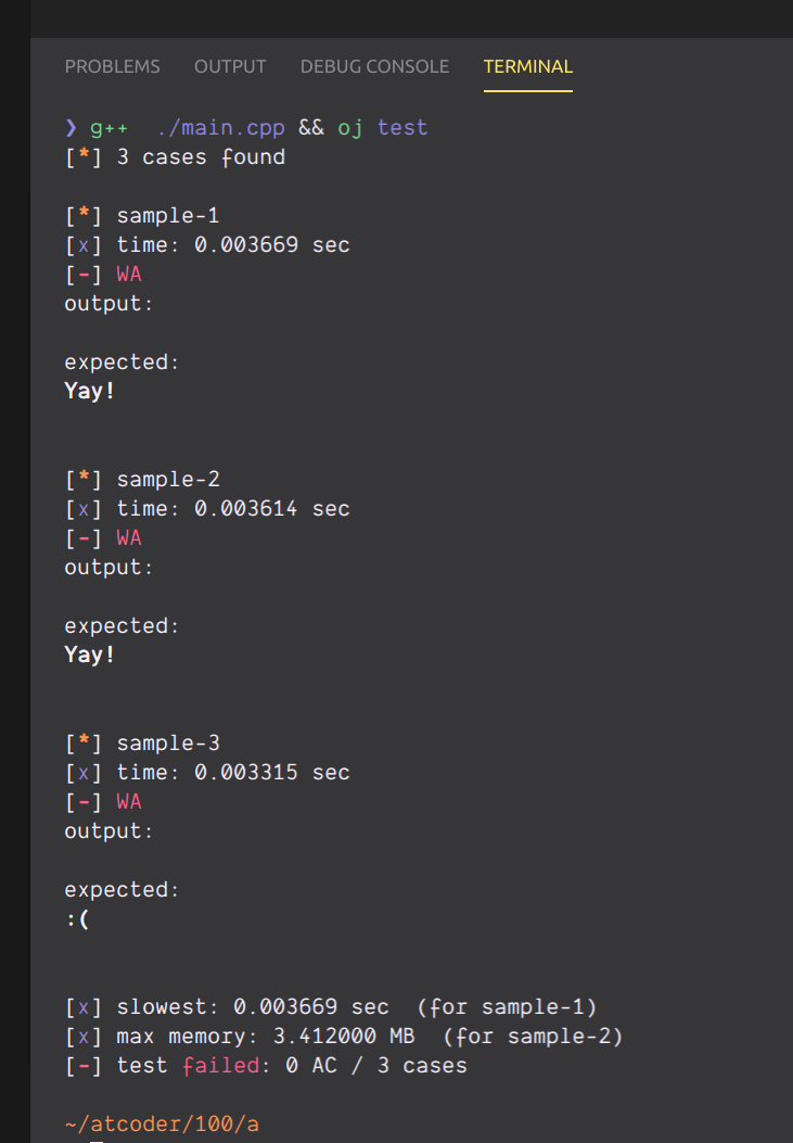f:id:cakecatz:20191226233909p:plain code-runnerで実行した結果