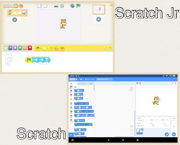 ScratchとScratchJrの画面比較