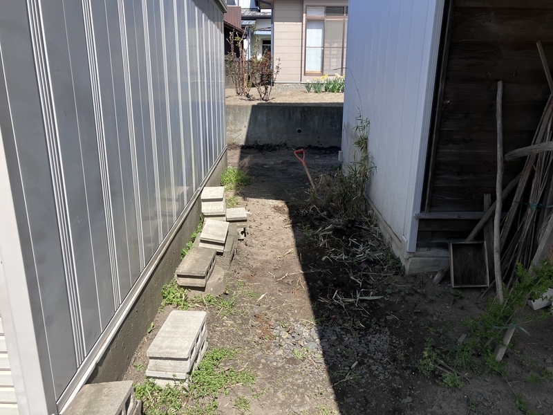 撤去前のブロックと笹