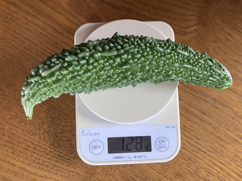 普通サイズのゴーヤの重量計測128g