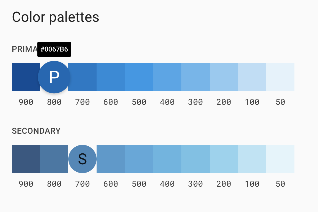 Color palettesで青色の数値を検証しているスクリーンショット