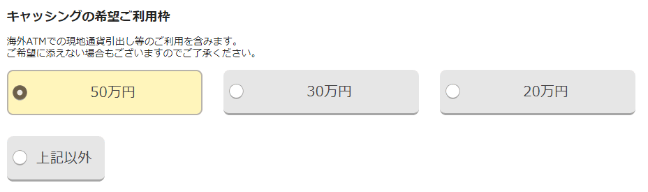 借入枠は50万、30万、20万の3つしか選択肢がない