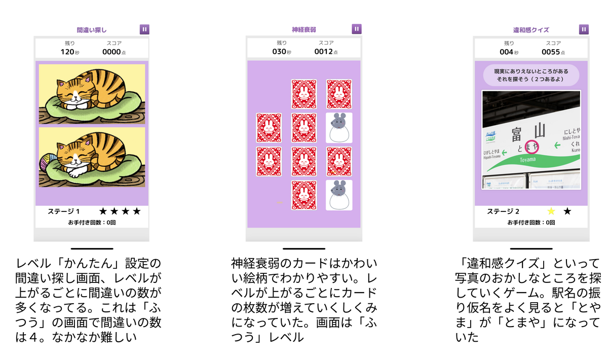 脳を鍛えるゲームの実際の画面