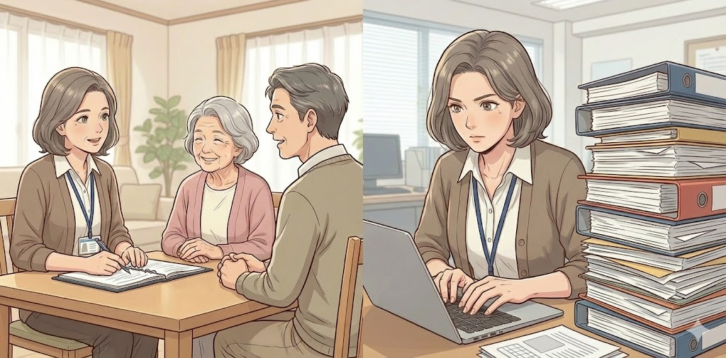 アセスメントの面接や入力作業に追われているケアマネジャー