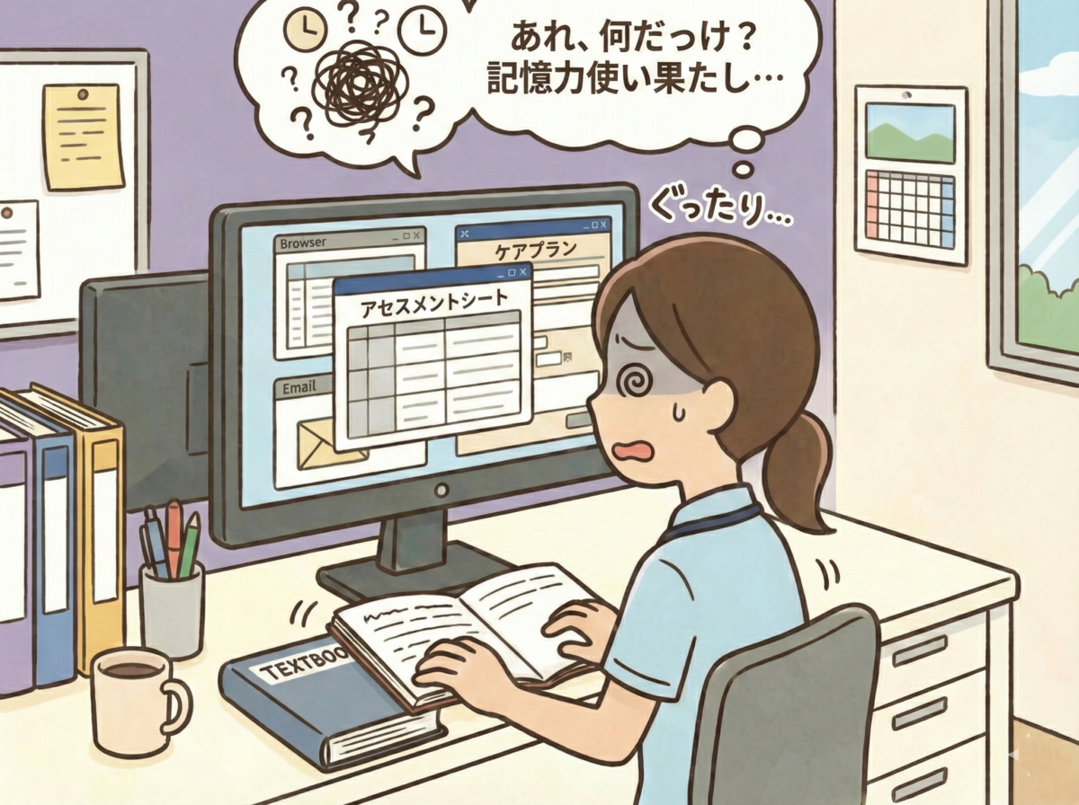 PC作業で疲れ切っているケアマネジャー