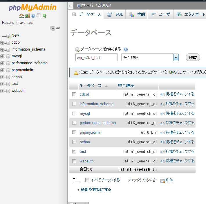 Wordpress用のDBを作成