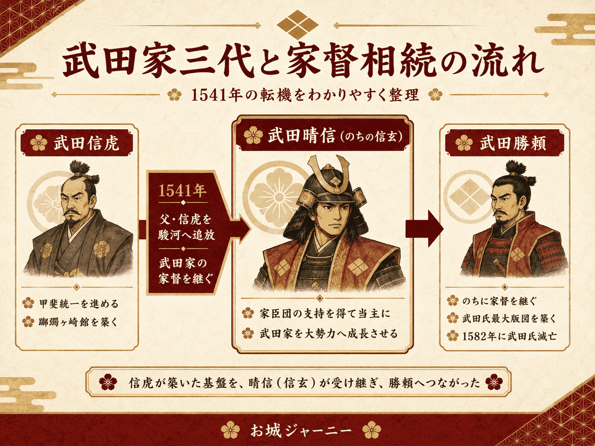 武田家三代と家督相続の流れを示した図解