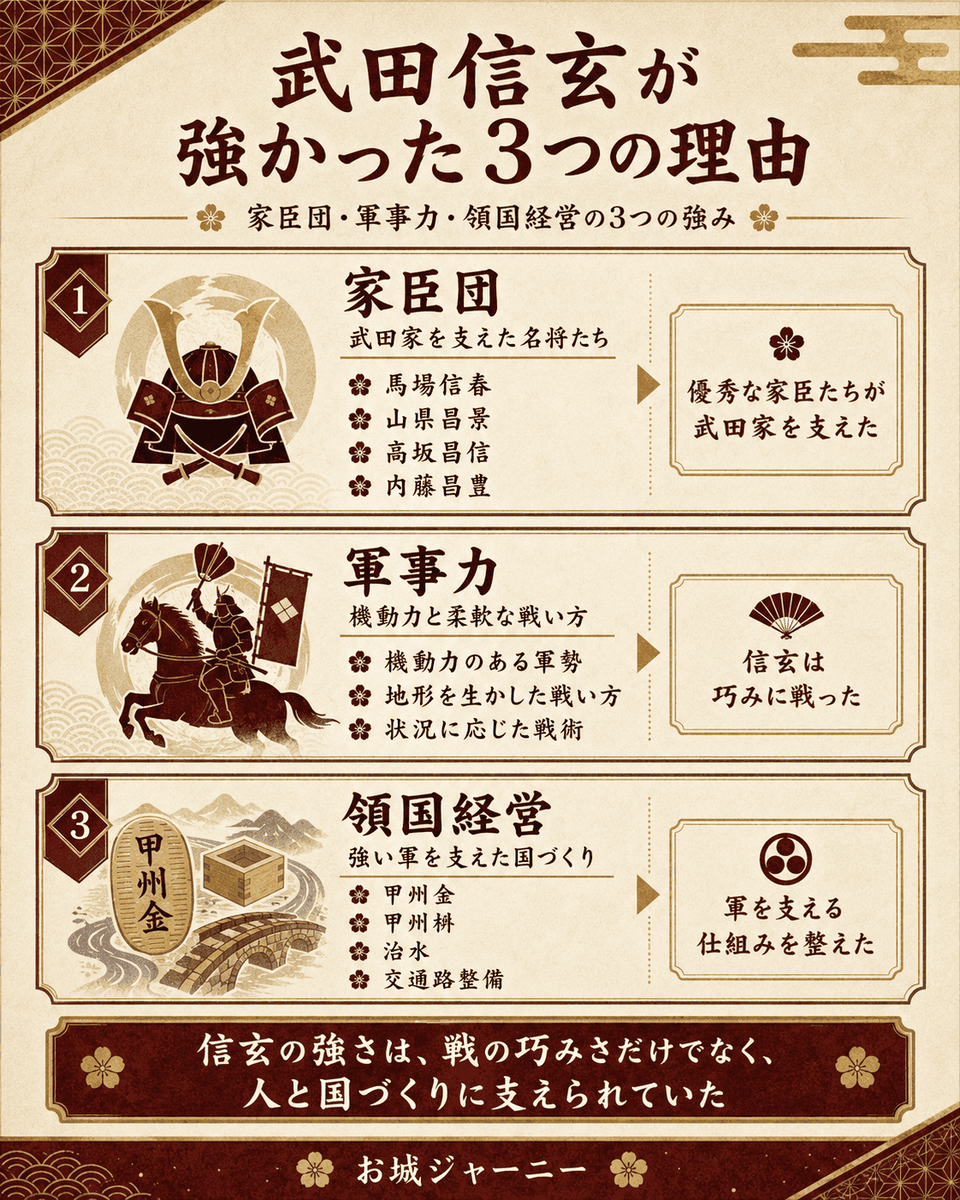 武田信玄が強かった3つの理由を示した図解