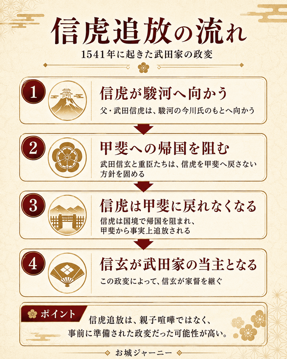 1541年の信虎追放の流れを示した図解