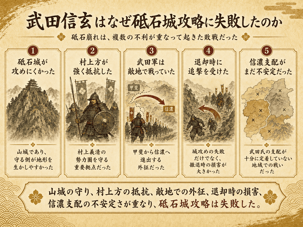 武田信玄が砥石城攻略に失敗した理由を示した図解