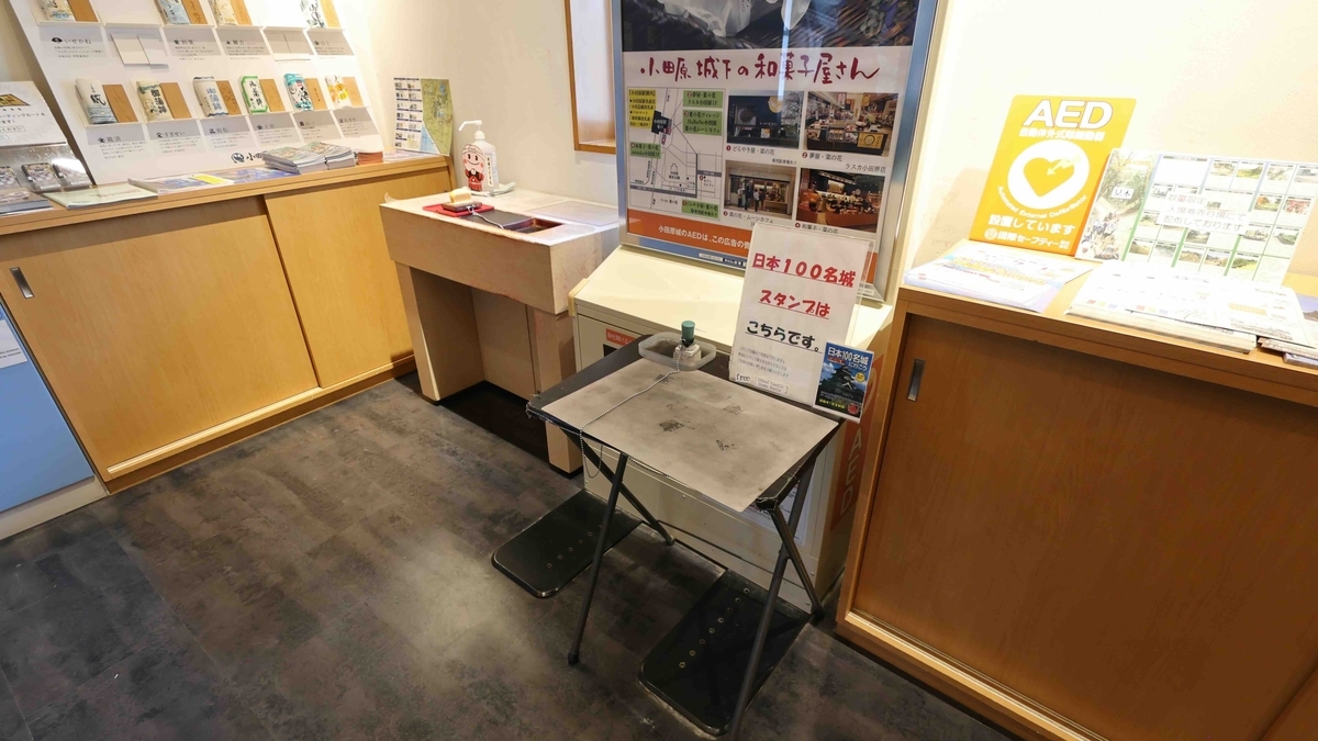 小田原城天守閣1階の日本100名城スタンプ設置場所