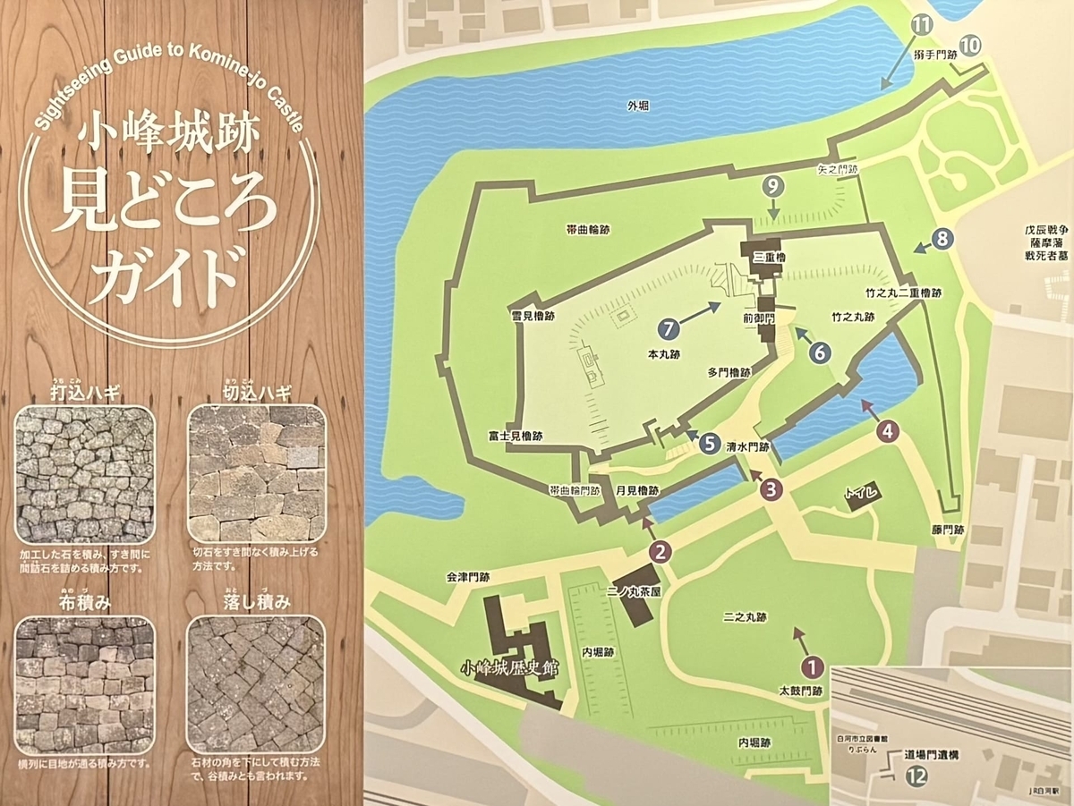 本丸を城域の奥に置き前方へ曲輪を広げた白河小峰城