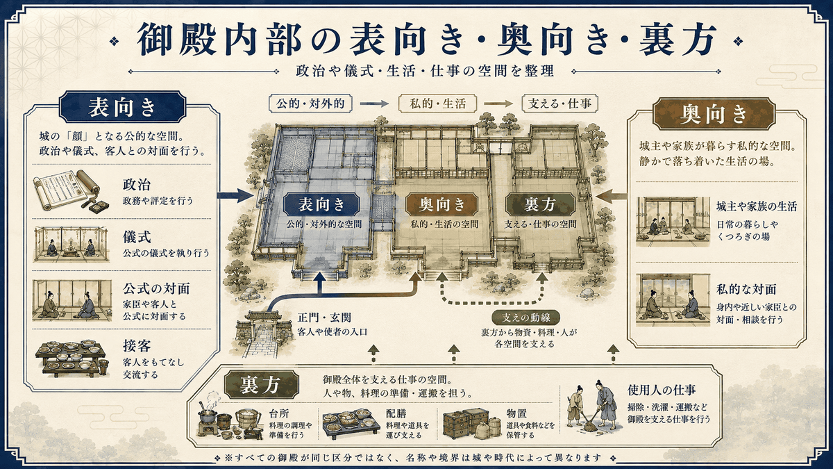 表向き・奥向き・裏方に分けて見る御殿内部の役割