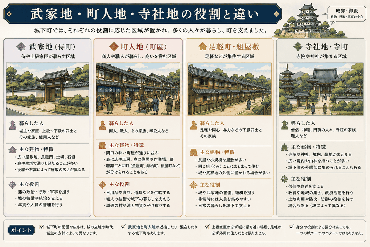 武家地・町人地・寺社地に暮らした人と役割の違い