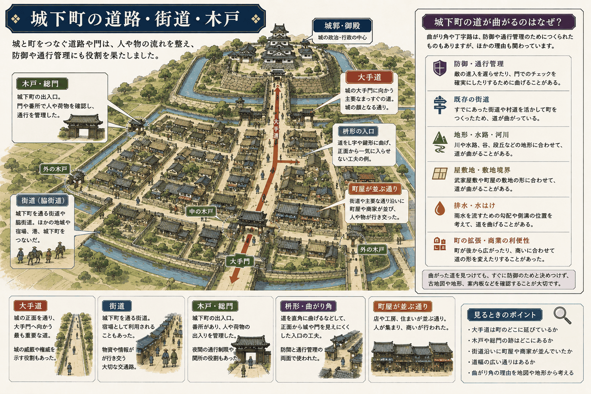 大手道・街道・木戸・町屋の関係から見る城下町の道路構造