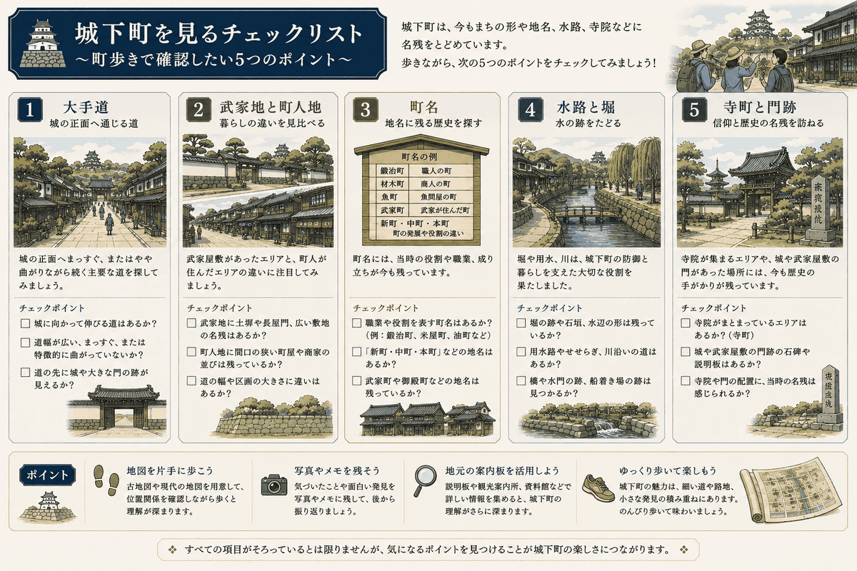 城下町を現地で歩くときに確認したい5つのポイント
