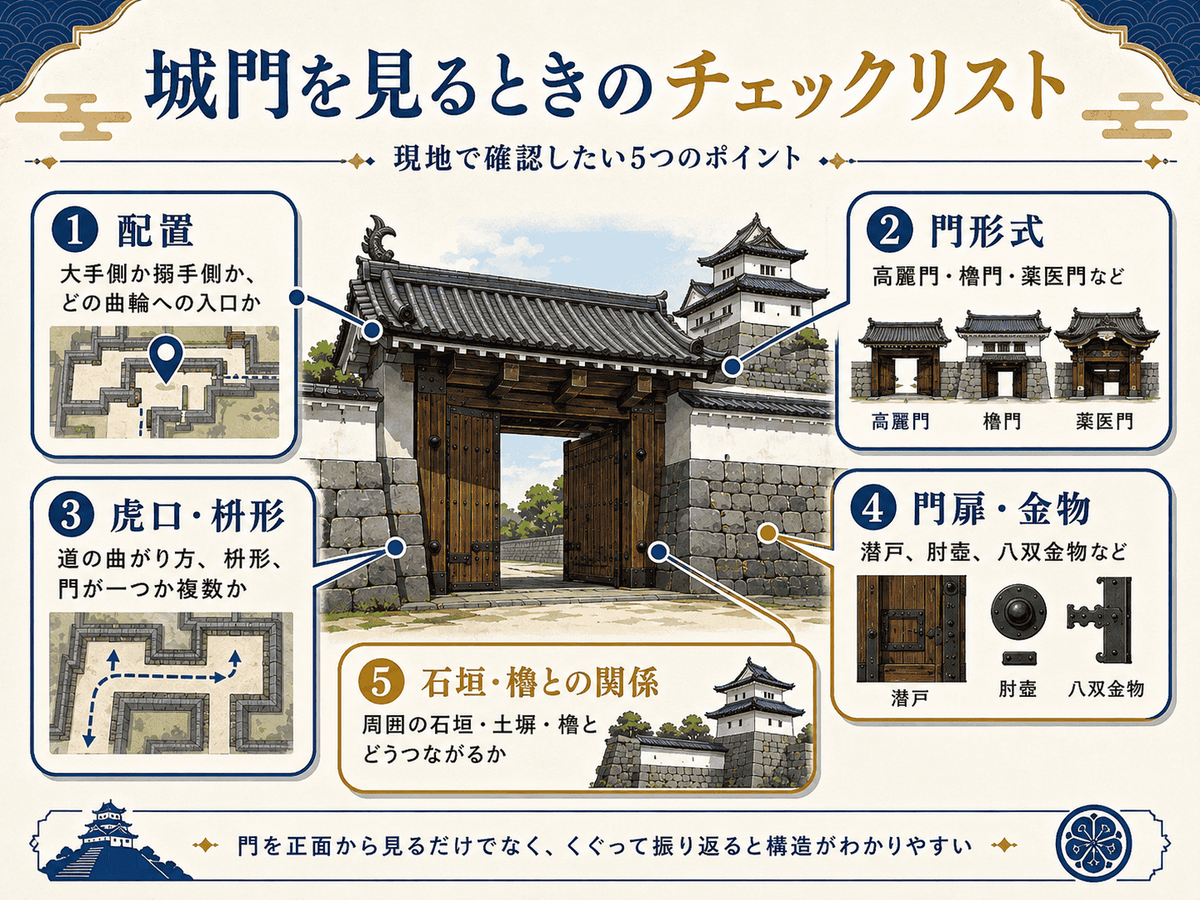 お城で城門を見るときに確認したい配置・形式・虎口・門扉など5つのポイント