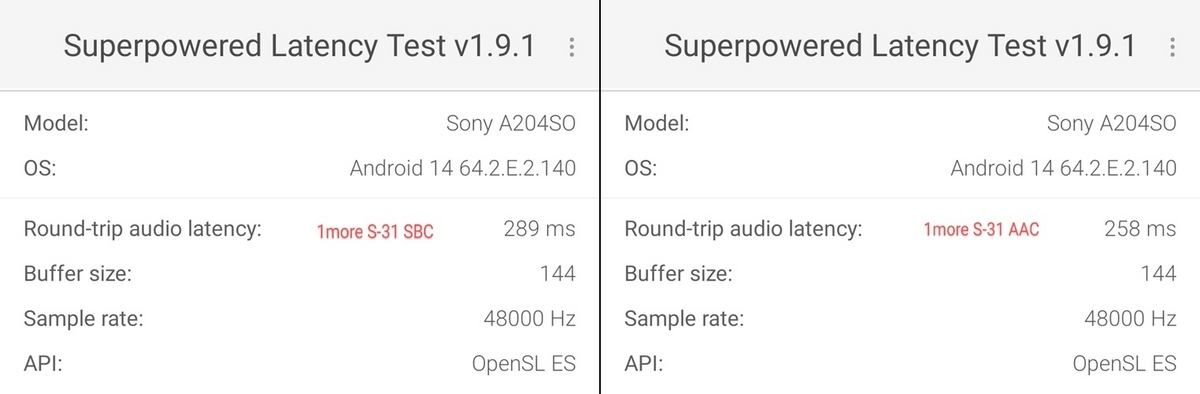 1MORE Open Earbuds S31 遅延測定結果