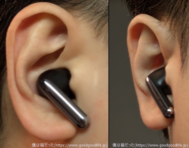 QCY MeloBuds Pro 装着時の見た目