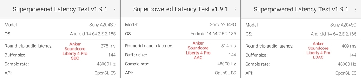 Anker Soundcore Liberty 4 Pro 遅延測定結果