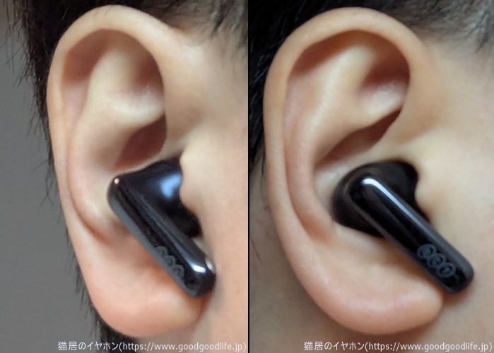 QCY MeloBuds N70 装着時の見た目