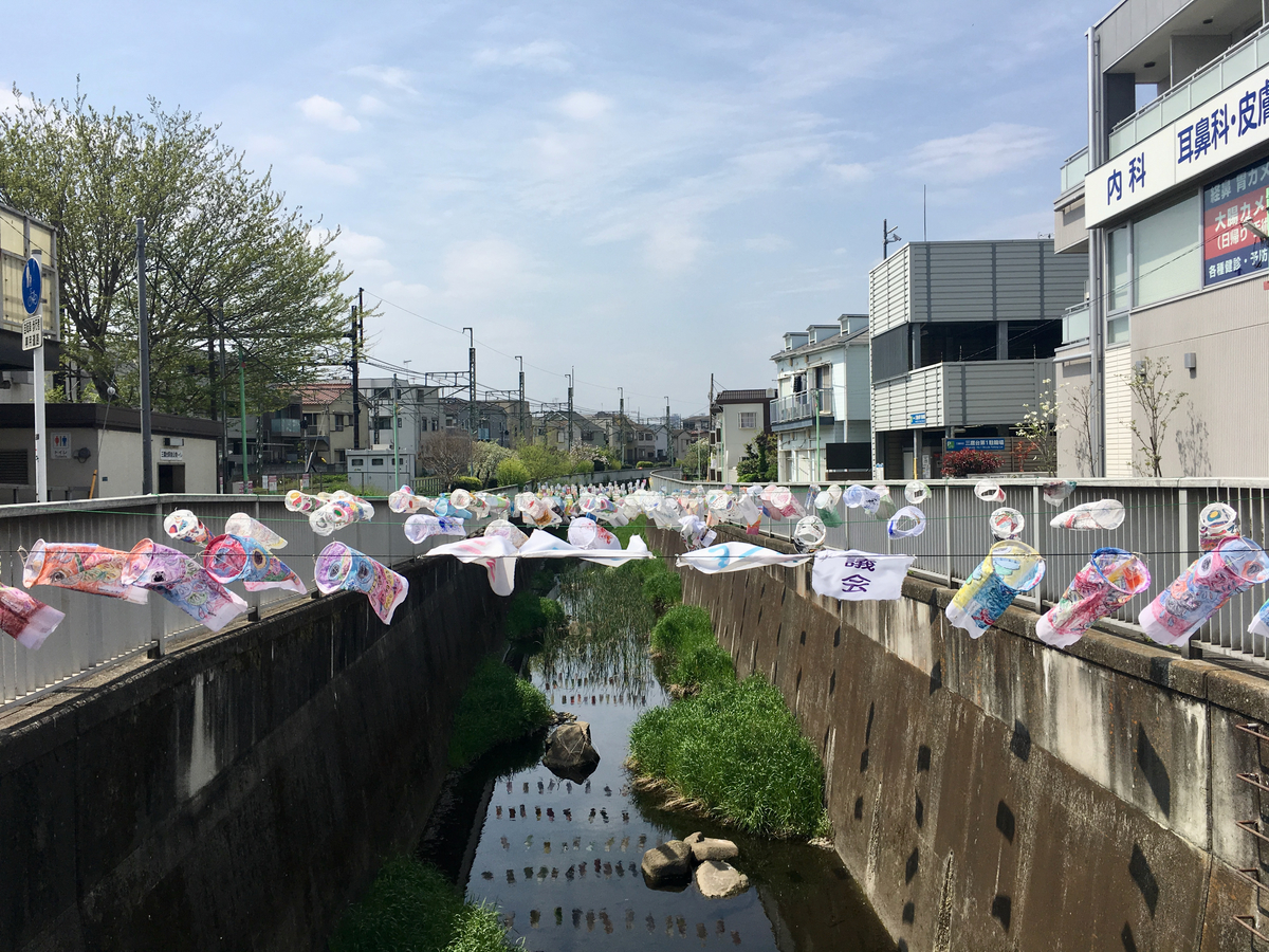 京王井の頭線三鷹台駅前の丸山橋から神田川を望む:2019年4月撮影