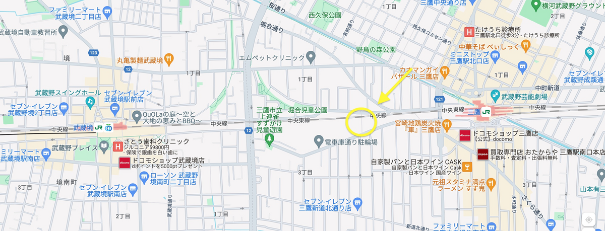 三鷹駅と武蔵境駅の間、三鷹駅から西に約400m