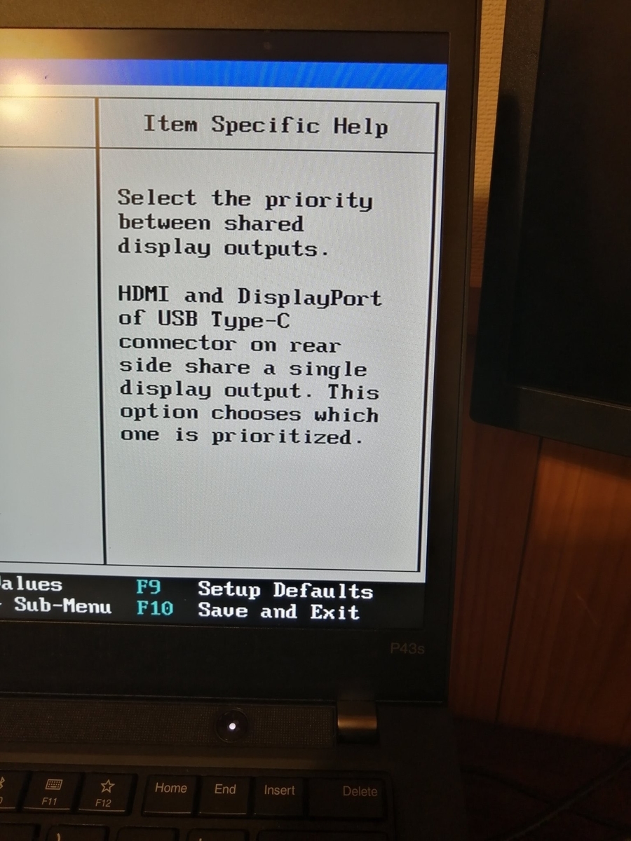 f:id:cd_sioremon:20201101223959j:plain Thinkpad P43sのBIOSの画面。排他制御してますって書いてある。