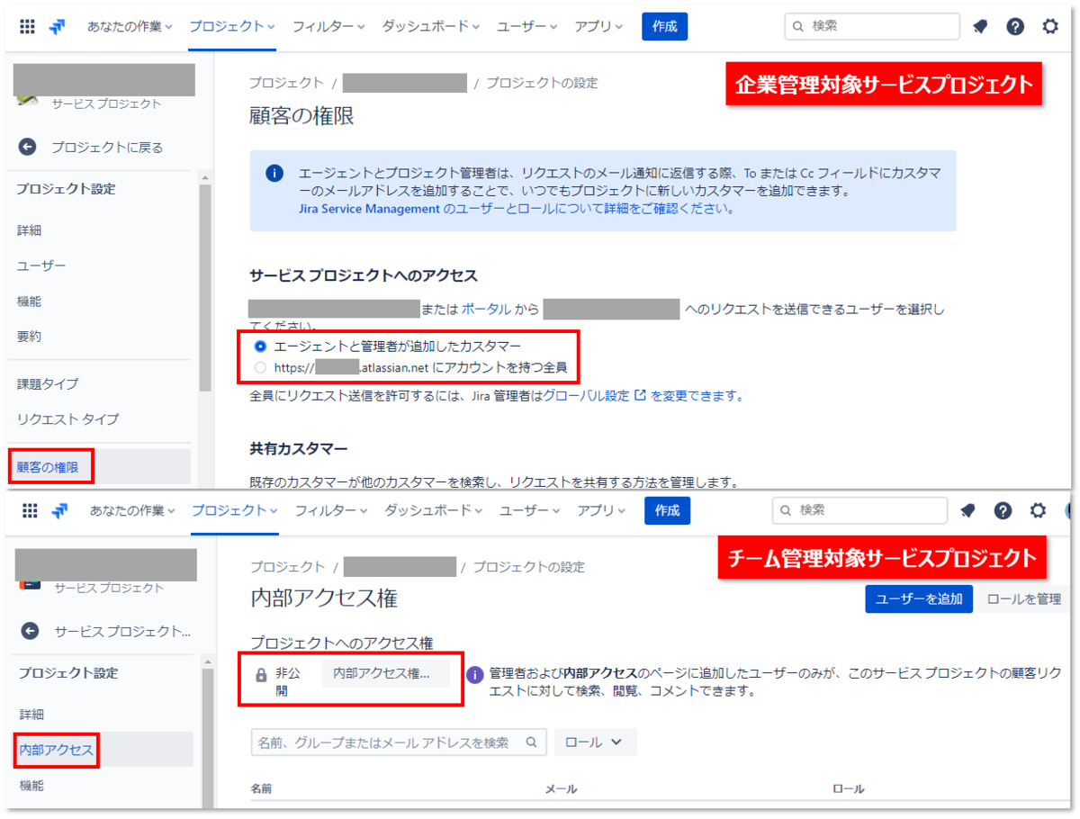 サービスプロジェクトのオープン/非公開設定