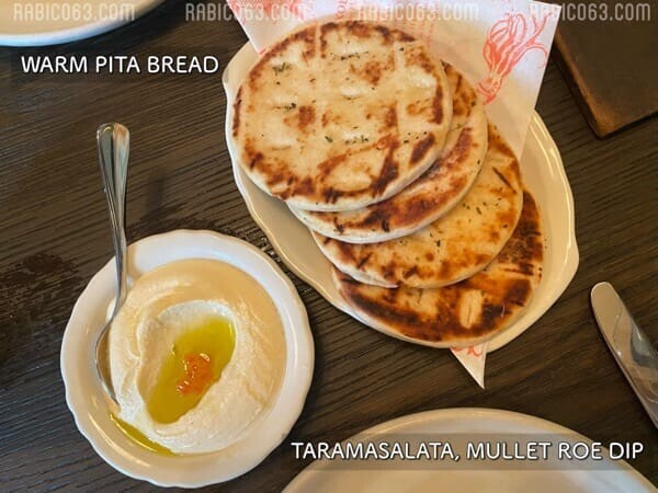 The apollo Sydney シドニー  menu メニュー TARAMASALATA, MULLET ROE DIP  WARM PITA BREAD