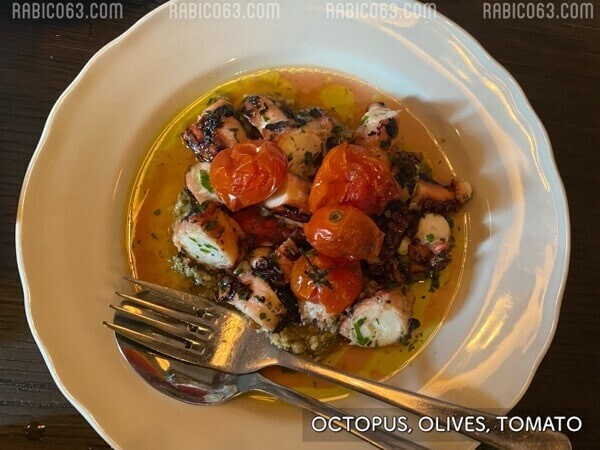 The apollo Sydney シドニー  menu メニュー OCTOPUS, OLIVES, TOMATO