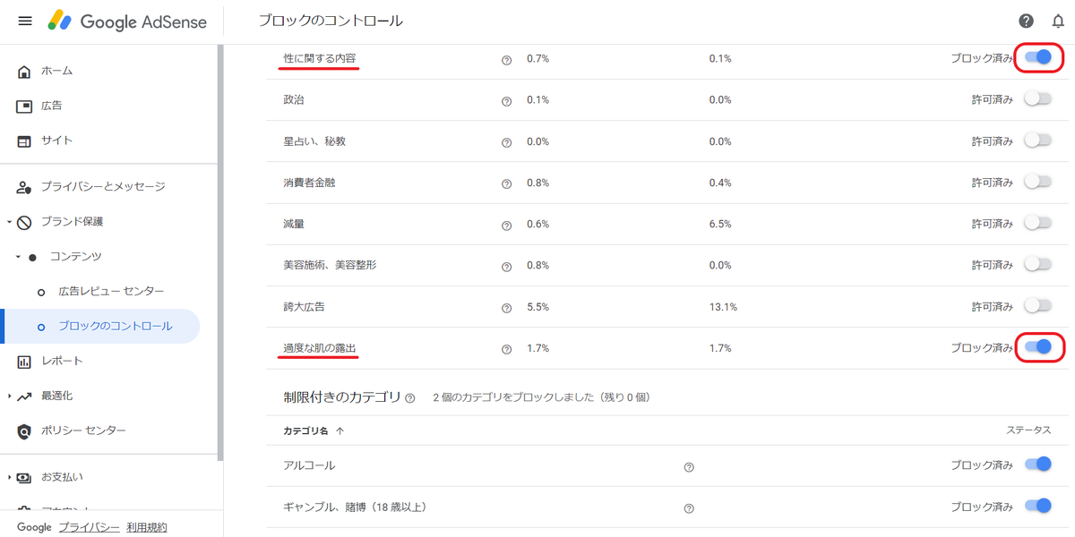 Googleアドセンス設定画面