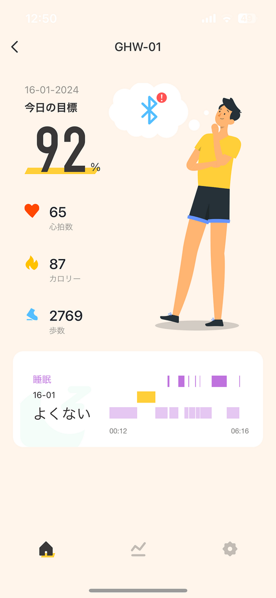 デバイスバンド専用アプリGH Smartの画面