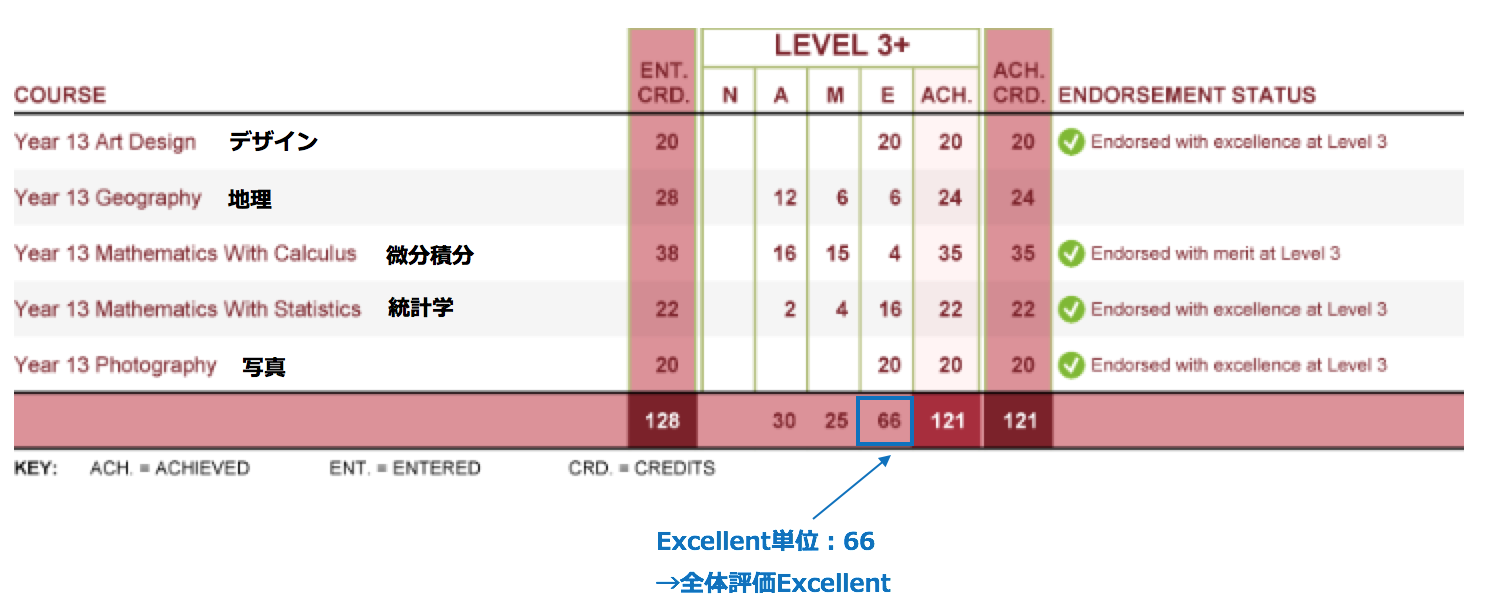 NCEAレベル３成績