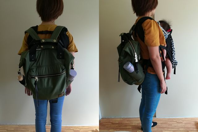 ボストンリュック背負ったところ