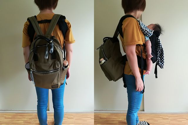 スクエアリュック背負ったところ