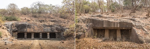 エレファンタ島石窟寺院 第６窟（左）、第７窟（右）