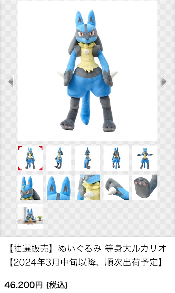 ぬいぐるみ 等身大ルカリオ （448 ぬいぐるみ Pokémon fit
