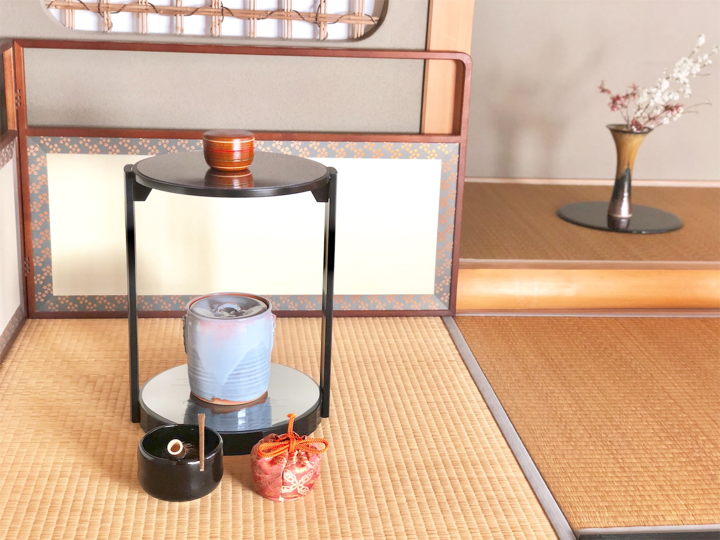 茶道具 老松茶入 長緒仕覆 平棗 茶器 仕覆 割り蓋 茶入 棗 割蓋 茶入れ