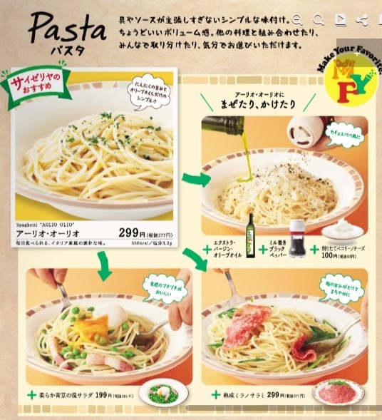 サイゼリヤのパスタ