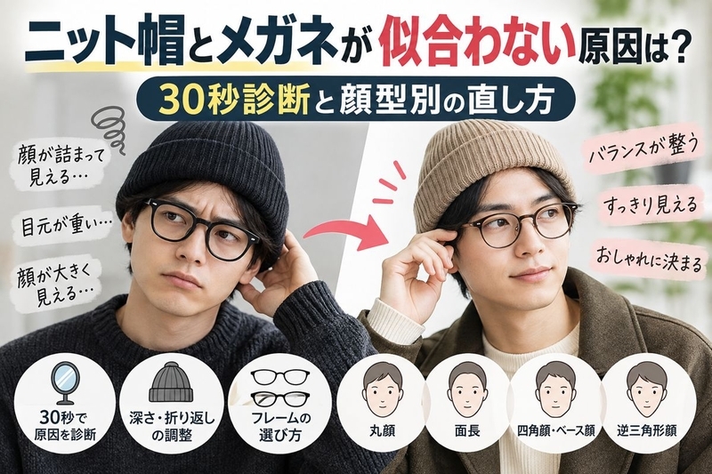 ニット帽とメガネが似合わない原因は？30秒診断と顔型別の直し方