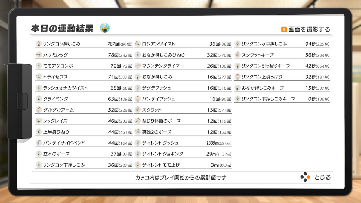 本日の運動結果詳細 (6/29)