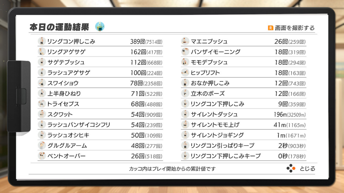 本日の運動結果詳細 (7/10)