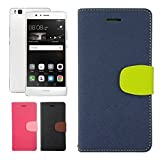 【 shizuka-will- 】Amazon限定 HUAWEI P9 lite 専用 手帳型 ケース カバー ストラップ付 カード収納あり ( 紺×黄緑 / フロントロゴ無 / 改善版Rev2.0 ) P9lite ケース P9lite 手帳ケース P9 lite PREMIUM