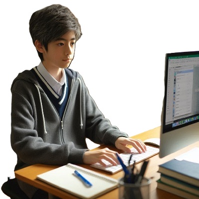 大人しい男子中学生がオンライン学習教材で勉強している画像2