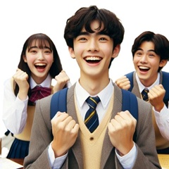 中学生がリビング学習で成績が上がって喜んでいる画像2