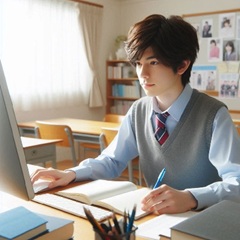 中学生がリビング学習している画像14